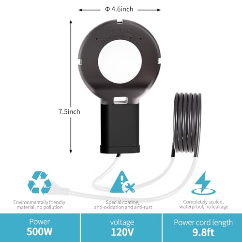 2Pack 500 Watt Pond De-Icer with Thermostat, Cast Aluminum Submersible Bird Bath Heater, Heated Chicken Water, Power Cord 9.8 Ft - size: 500W
