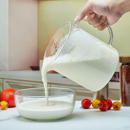 Ackers BORO3.3 Borosilicate Glass Measuring Cup with Insulated Handle, V-Shaped Spout, Clear, 2000ml/64oz Capacity, Etched Graduation, Easy to Read - size: 2000 ML (64 Oz, 8 Cup) - Etched Graduated