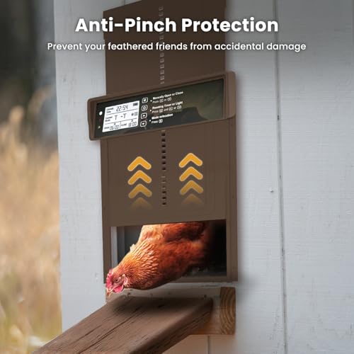 Automatic Chicken Coop Door - Auto Chicken Coop Door with Timer, Sensor, & Remote Control - Smart Poultry Door Opener with Durable Construction - Chicken Coop Supplies & Accessories - Brown