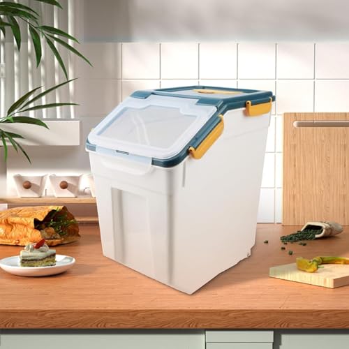 Large Flour Storage Container Bin 25lb,4 Pack Airtight Rice Storage Containers with Wheels Seal Locking Lid BPA Free with Measuring Cup,Scoop for Flour, Rice, Grain, Dry Food - Dark Blue - color: 4Pcs 25LB Blue