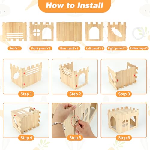 BWOGUE Large Wooden Rabbit House and Hideouts Bunny Castle Detachable Small Animal Play Hideaway Rabbit Hideout Cage Accessories for Indoor Adult Rabbit Guinea Pig Chinchilla Habitat - style: 1 House