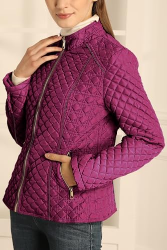 Bellivera Women's Stand Collar Lightweight Quilted Puffer Jacket | Casual Padded Zip Long Sleeve Coat for Spring and Winter with Pockets - color: Red, size: 3X-Large
