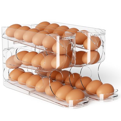 Sotfamily Clear FIFO Egg Holder for Fridge, Egg Dispenser for Eggs 36 Count | 2-Pack Automatic Rolling Egg Organizer for Refrigerator, Space-Saving Egg Roller/Container/Storage for Kitchen Countertop - size: 2 Packs