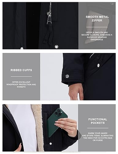 ROYAL MATRIX Women's Winter Coats Fleece Lined Parka Jacket Hooded Long Winter Warm Parka Coat with Pockets - color: Black Upgrade, size: 2