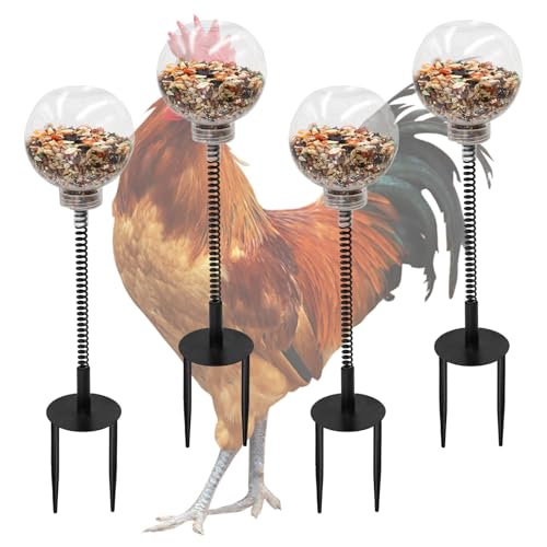 Oooct 4 Pack Chicken Pecking Toys with Swing Feeder, Coop Slow Feeder Toy for Chickens, Chicks, Ducks, Hens, Parrots & Poultry Enrichment - size: 4 Pack