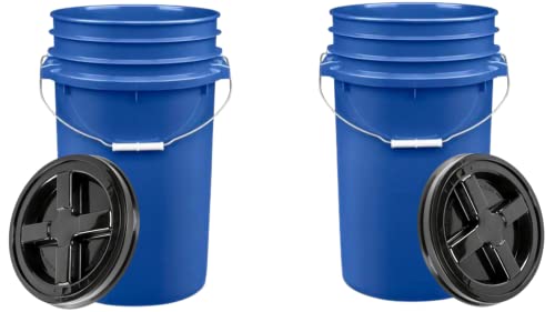 House Naturals 7 Gallon Blue Container Bucket Pail with Screw on Air Tight lid Food Grade - BPA Free- Made in USA (Pack of 2)