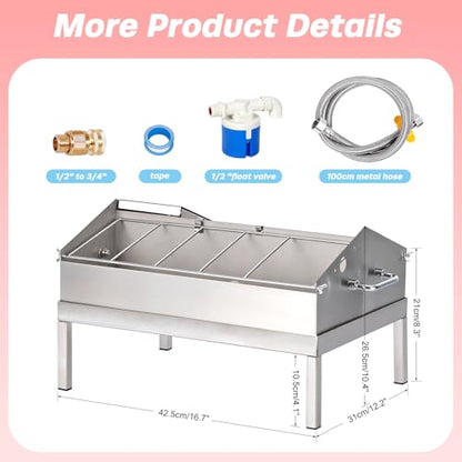 2 in 1 Automatic Chicken Waterer and Feeder, Stainless Steel Chicken Water Feeder with Float Valve Auto Fill Poultry Water Dispenser Poultry Watering Systerm for Duck Turkey Quail Pigeon