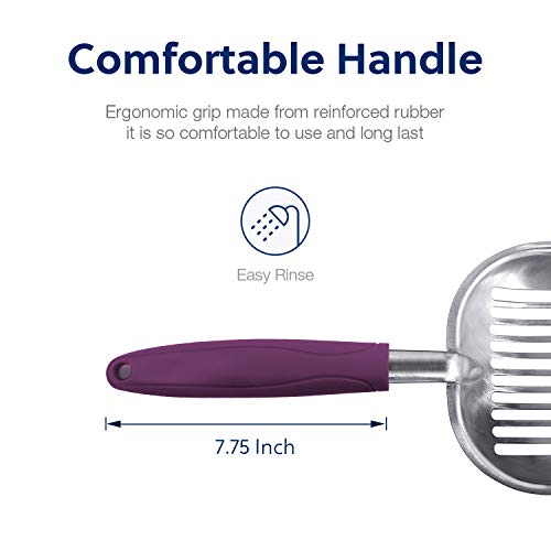 WePet Cat Litter Scoop, Aluminum Alloy Sifter, Kitty Metal Scooper, Deep Shovel, Long Handle, Poop Sifting, Kitten Pooper Lifter, Durable, Heavy Duty, for Litter Box - color: FLAT Aluminum \ #07 Violet Handle, size: Large