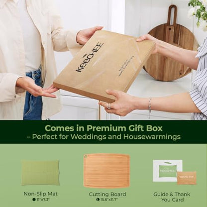 Keechee Dishwasher Safe Bamboo Cutting Boards 15.4x11.7in Heat-Resistant Chopping & Charcuterie Board with Juice Groove, Durable Lightweight Kitchen Essentials for Meat, Vegetables, Easy Clean - size: 15.4"L x 11.7"W