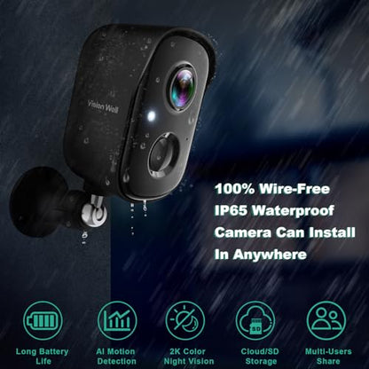 Security Cameras Wireless Outdoor, 2K Battery Powered AI Motion Detection Spotlight Siren Alarm WiFi Surveillance Indoor Home Camera, Color Night Vision, 2-Way Talk, Waterproof, Cloud/SD Storage