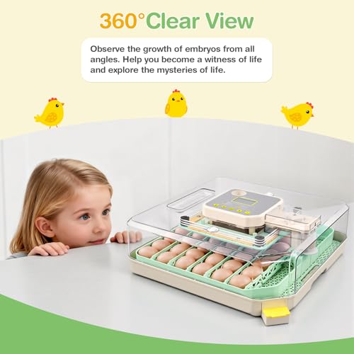 Sailnovo 48 Egg Incubator for Hatching Eggs with Auto Egg Turning, Precise Temp & Humidity Control, 360°Viewing, Egg Candler, Incubator for Chicken Eggs/Duck/Quail,Ideal for Farm/School/Lab,Green