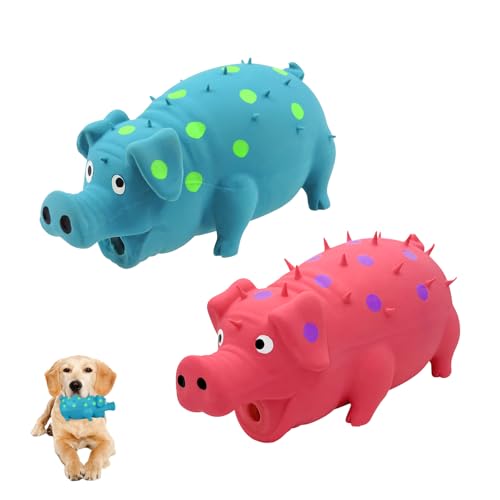 Andiker 2PC Dog Squeaky Toys, 8" Latex Dogs Chew Toy with Oinks Sound Grunting Pig Dog Toy for Dental Biting, Chasing to Kill Boring Time (Blue,Pink) - color: Blue,Pink