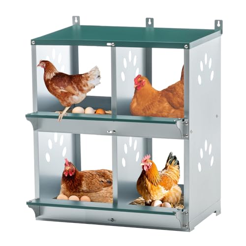 Durable Metal Chicken Nesting Box for Hens – Wall-Mounted Poultry Nest with Ventilation, Easy-Clean Design for Backyard Coops (4-Hole,Green)