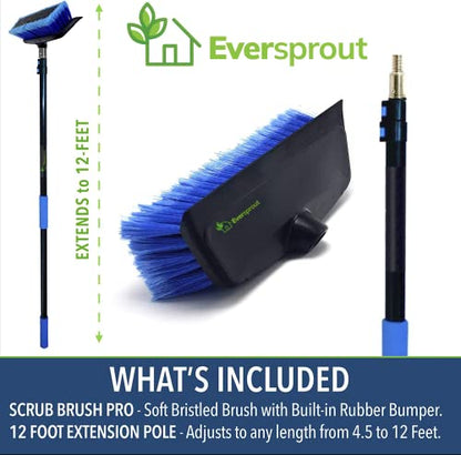 EVERSPROUT 5-to-12 Ft Car Brush with Rubber Bumper, Lightweight Extension Pole Handle, Soft Bristles Car Wash Brush, RV Wash Brush, Truck Wash Brush, Boat Brush, Solar Panel Cleaning Brush and Pole - size: 12 feet