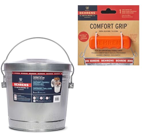 Behrens 6 Gallon Galvanized Steel Storage Can or Waste Bin w/Locking Lid & Handle (1 can, 1 Orange Grip) - size: 1 Bucket, style: 1 Grip
