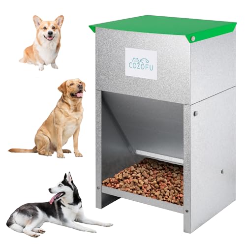 Dog Feeder - Galvanized Metal Pet Food Station for Indoor & Outdoor Use - Automatic Gravity-Fed Dispenser Suitable for Small, Medium, and Large Dog Breeds - Capacity: 25 Pounds of Dry Kibble - color: Green(25LB)(Feeder)