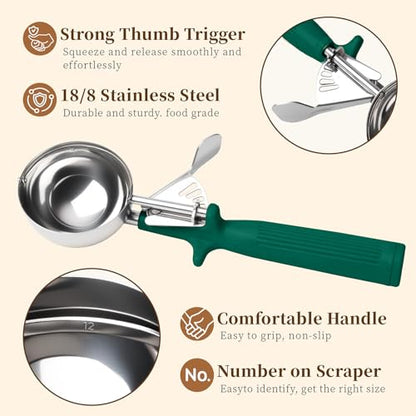 HOMURE H 2.7 OZ Scoop, Ice Cream Scoop with Trigger, #12 Disher, Muffin Scoop, Cookie Scoop for Baking, Green Handle, for Making Ice Cream Cookie Muffin Cupcake Mashed Potato Meatball - size: #12 (2.7 oz)