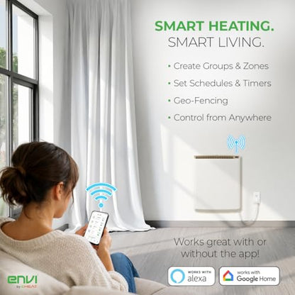 Smart Envi Wi-fi Plug-in Electric Wall Heater - Energy Efficient Smart Heaters for Indoor Use - App Controlled Electric Heater with Thermal Shut Off Switch - Compatible with Alexa & Google Home