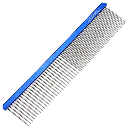 Metal Dog Grooming Comb for Shedding Tangles,Knots,Mats.Dog Combs With Long Wide Tooth for Long Thick Curly Hair Metal Pet Comb for Poodles and Goldendoodles Dematting.7.5INCHES. - color: royalblue, size: Medium