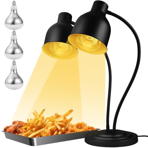 Food Heat Lamp, Heating Lamp with Flexible Arm, 250W Bulb x 3-5000 Hours Rated, Commercial Food Warmers for Buffet, Parties, Fast Food, (Black) - color: Black, size: Double-Head