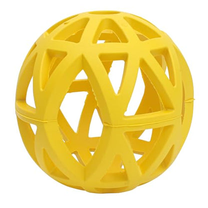 Hollow Dog Ball, Rubber Bite Resistant Pet Toys, 4.92" Interactive Roller Cage with Holes for Chewing Teeth Grinding Aggressive Chewers Treat Inside for Large Medium Breed Indoor Outdoor, Yellow