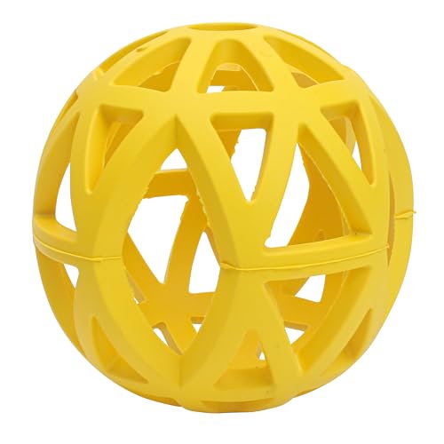 Hollow Dog Ball, Rubber Bite Resistant Pet Toys, 4.92" Interactive Roller Cage with Holes for Chewing Teeth Grinding Aggressive Chewers Treat Inside for Large Medium Breed Indoor Outdoor, Yellow