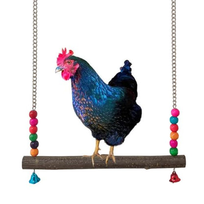 Chicken Swing, Bird Hanging Swings Toys, Wooden Biting Toys Chicken Swing with Bell for Medium and Large Parrots, Cockatoo, African Grey, Macaws, Random Color (S) - size: S
