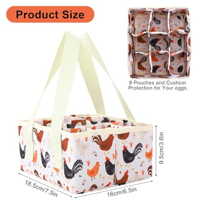 Removable Egg Collecting Basket, Egg Basket for Gathering Fresh Eggs with 9 Pouches, Foldable Canvas Egg Holder, Collector Egg for Chicken, Duck, Goose, Collection (Cartoon Chicken) - style: Cartoon Chicken