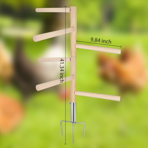Kalekey Extra Large Chicken Perch Toy for Coop, 39.4" Roosting Bar for Chicken Coop Toys, Chicken 6 Branches Perch Stand Wooden with Metal Tripod Ground Plug for Poultry Rooste