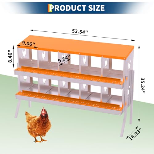 Garvee Chicken Nesting Box, 10 Compartment Nesting Boxes for Chickens, Easy to Clean and Install, Chicken Laying Boxes for Chicken Coop to Protect Eggs - with Bracket Legs, Orange