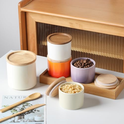 Sweejar Kitchen Canisters Ceramic Food Storage Jar, Stackable Containers with Airtight Seal Wooden Lid for Serving Ground Coffee, Tea, Sugar, Spice and More - 5 Fl Oz(Gradient Purple) - color: Gradient Purple, style: 5 Fl Oz (3.3"x2.6")