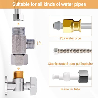 Brass Angle Stop Add-A-Tee Valve, 3/8-Inch Compression Inlet X 3/8-Inch Outlet X 1/4-Inch Outlet (3/8x 3/8x 1/4 Add-A-Tee Chromed) - size: 3/8x 3/8x 1/4 1 Pack Chromed