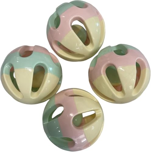 Rattle Balls 4 Pack for Dogs Pigs Rabbits and Cats – Fun Noisy Interactive Playtime Toys - You Can Also Add Treats (Light Pink) - color: Light Pink