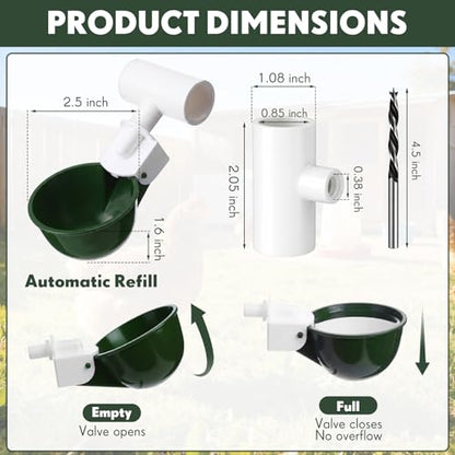 LemonRoad 30 Set Automatic Chicken Waterer Cup with 1/2" PVC Tee Fitting Chicken Drinking Bowl, Poultry Drinker Mounting Hole Opener,Water Dispenser Feeder for Duck, Goose, Pigeon(Military Green) - color: Military Green