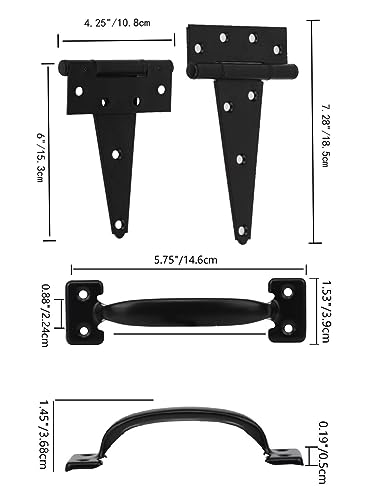 HOME MASTER HARDWARE Wood Gate Hardware Set- Heavy Duty 6" Gate Tee Hinge,Pull Set Gate Hardware Kit with Screws for Outdoor Fence Swing Gate Black Finish