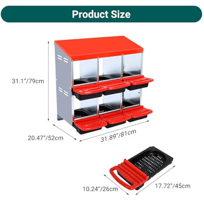 Chicken Nesting Box, 6 Compartment Roll Away Nesting Box for Eggs, Chicken Laying Box with Egg Collection, Cleanable Pull Out Hen Roosting Boxes ﻿ - color: Red, size: 6 Holes
