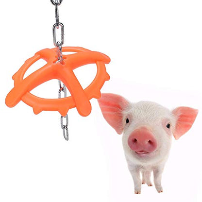 High Strength Plastic Bite Toy with Metal Chain, Chew Biting Plate for Farm Animals - Durable, Hanging Design, Prevent Pig Biting