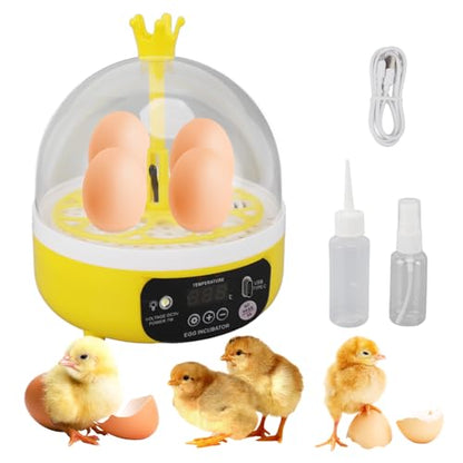 Tissting 4 Eggs Mini Incubator with Transparent Lid,7W Automatic Temperature Humidity Control,Household Small Poultry Hatching Machine,for Chickens Ducks Pigeons (Manual Turning) - color: 4 Eggs Manual Turning