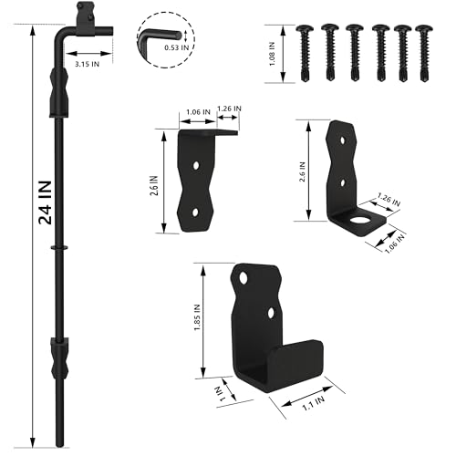 Sdstone 24 Inch Heavy Duty Cane Bolt Gate Drop Rod Gate Ground Latch Hardware for Wooden Fences,Metal Gates Doors Stopper for Gate Ground (Black Finish,2 Pack) - size: 24-Inch-2Pack