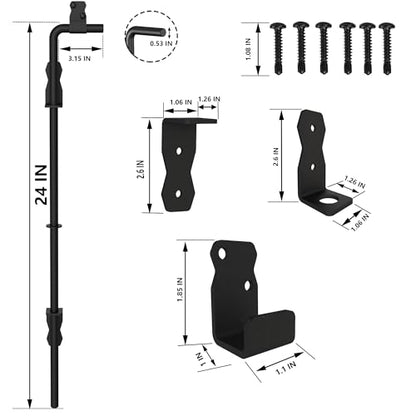 Sdstone 24 Inch Heavy Duty Cane Bolt Gate Drop Rod Gate Ground Latch Hardware for Wooden Fences,Metal Gates Doors Stopper for Gate Ground (Black Finish,2 Pack) - size: 24-Inch-2Pack