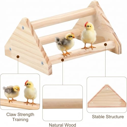 Wood Chicken Perch,Strong Pine Wooden Chick Training Perch with 3 Roosting Bar,Gym Perch Toys for Baby Chicks & Parrots,Easy to Assemble