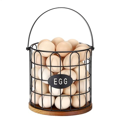 7'' Farmhouse Eggs Basket for Gathering Fresh Eggs, Countertop Egg Holder with Handle, Metal Wire Egg Baskets with Wooden Base for Coop Eggs Storage & Counter Decor(Style 1-Straight) - style: Style 1( Straight )