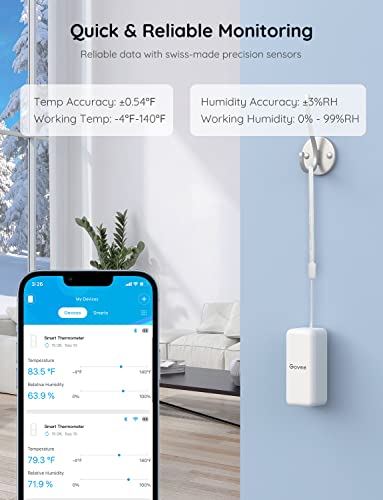 Govee WiFi Hygrometer Thermometer Sensor 3 Pack, Indoor Wireless Smart Temperature Humidity Monitor with Remote App Notification Alert, 2 Years Data Storage Export, for Home, Greenhouse - style: BT Gateway + 3 Sensors