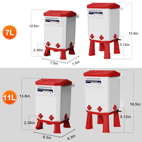 Heated Chicken Waterer, 2 Gallon Thermostatic Poultry Drinker with 4 Nipples, Outdoor Winter Water Heater with Leg Base for Chickens, Ducks, Geese, Turkeys, Anti-Freeze Automatic Watering System