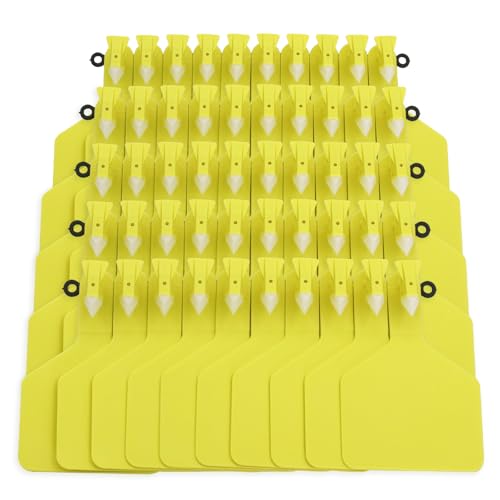 TPU Blank One-Piece Cattle Ear Tags, Yellow, 50 Count | Z Blank Ear Tags, Large Livestock Identification, For Cattle, Cow, Sheep, Hog, 4.3" L × 3" W - style: Yellow