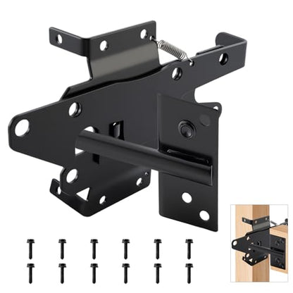 HOME MASTER HARDWARE Heavy Duty Self-Locking Gate Latch for Wooden Fence, Post Mount Automatic Gate Lock, Fence Gate Latch for Pool/Outdoor Garden/Vinyl, Black Finish
