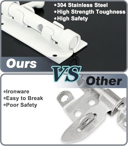 Alise SUS304 Stainless Steel Slide Lock Gate Latch - Thickened Heavy Door Security Bolt - 10 Inch White Barrel - color: White, size: 10 Inch (Regular)