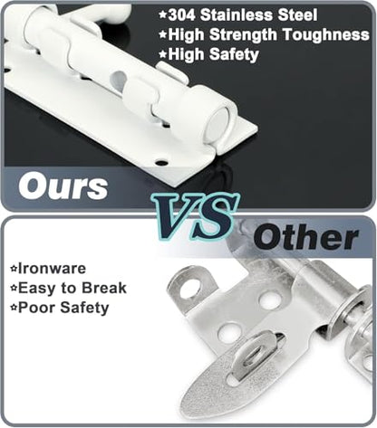 Alise SUS304 Stainless Steel Slide Lock Gate Latch - Thickened Heavy Door Security Bolt - 10 Inch White Barrel - color: White, size: 10 Inch (Regular)
