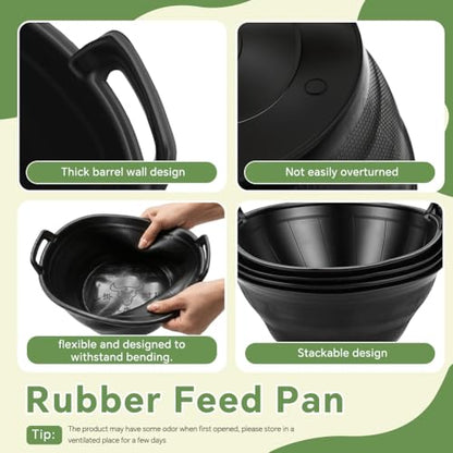 Eforcase 4Pcs Large Rubber Feeder Pan, 3.1 Gallon Horse Feed Bucket Water Bowl, Heavy Duty Horses Feed Bucket Dog Bowl Horse Feeder Pan for Cats Dogs Goats Chicken Farm Animal Goat Feeding Supplies