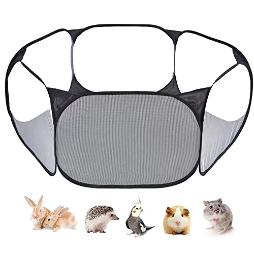 Small Animals Tent, Breathable Transparent Pet Playpen Pop Open Outdoor/Indoor Exercise Fence, Portable Yard Fence for Guinea Pig, Rabbit, Hamster, Chinchillas and Hedgehogs - color: Black